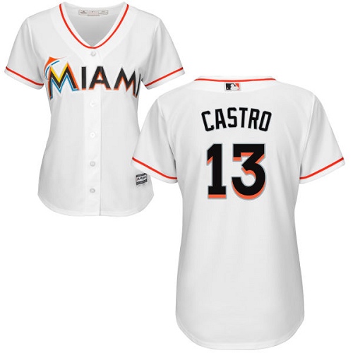 Marlins #13 Starlin Castro White Home Women's Stitched MLB Jersey